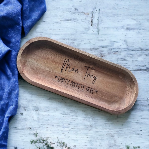 Plato de madera de acacia para baratijas. Bandeja para hombre. Redonda, ovalada, XL redonda.