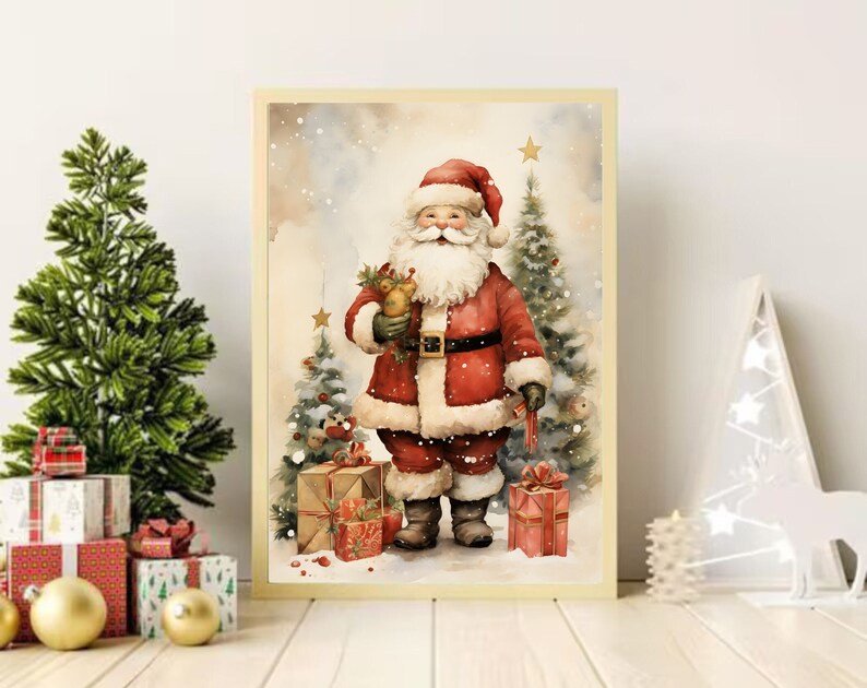 Vintage Santa Claus Print, Santa Wall Art, Vintage Christmas Art