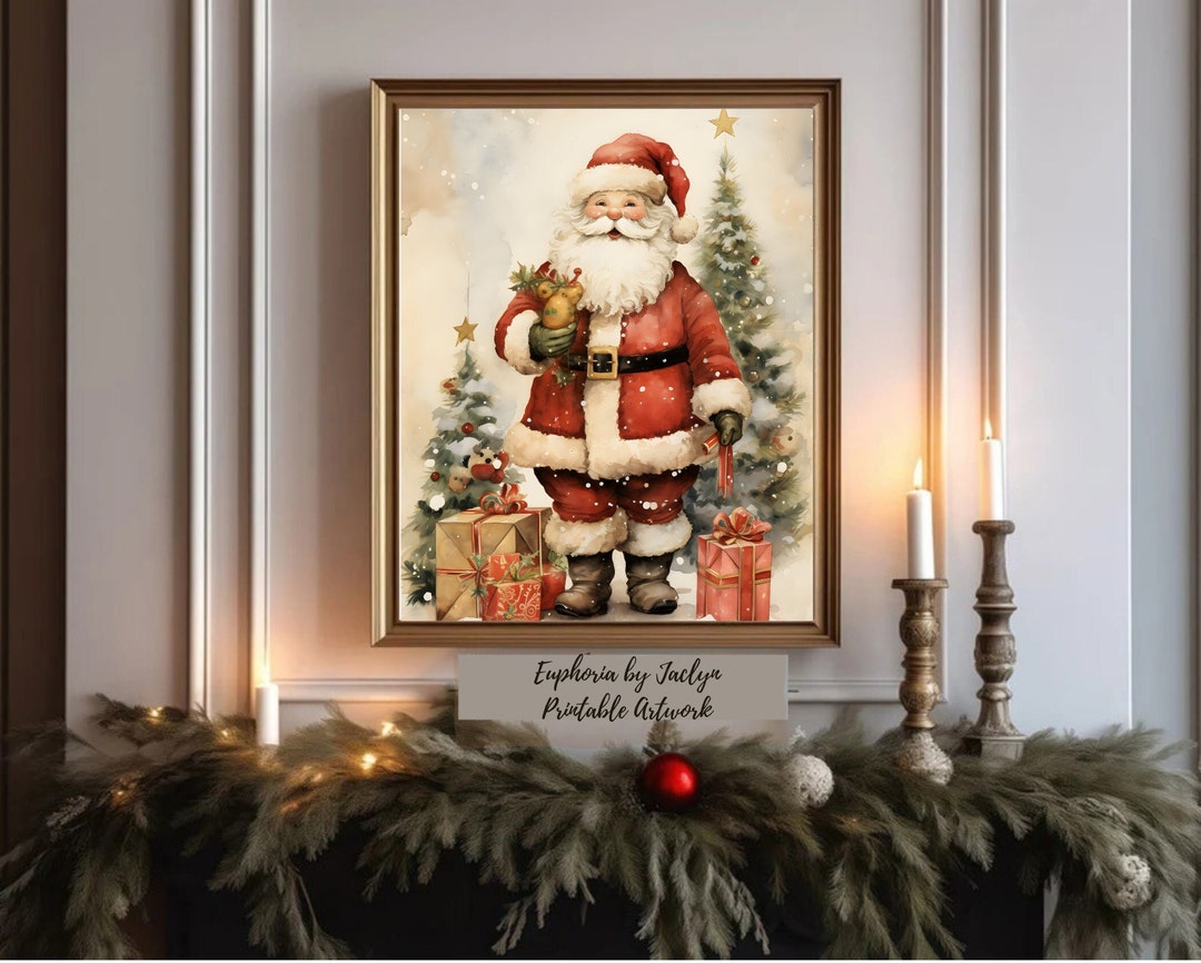Vintage Santa Claus Print, Santa Wall Art, Vintage Christmas Art