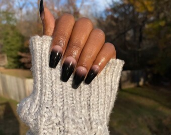 Ombré Black Classic Gel Handmade Press On Nails | Fall Nails | Autumn| Fake Nails | Nail Art | Reusable Nails | y2k | Gel Nails | Elegant |