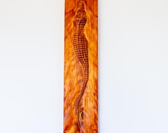 Wood Carved Crocodile Wall Art | Rustic Wildlife Sculpture
