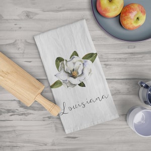 Magnolia Tea Towel, Louisiana Gifts, Louisiana State Flower Tea Towel, Louisiana Tea Towel
