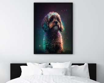 Phantasmal Iridescent Rainbow Cavoodle Digital Wall Art Cosmic Cavapoo Cavadoodle Art A1 Nursery Decor Home Decor Dog Poster