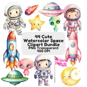 Cute Aquarela Espaço Clipart Decoração de Berçário Adorável Astronauta Clipart Pacote Espacial Planetas png Aquarela Planetas Clipart Pequeno Alienígena