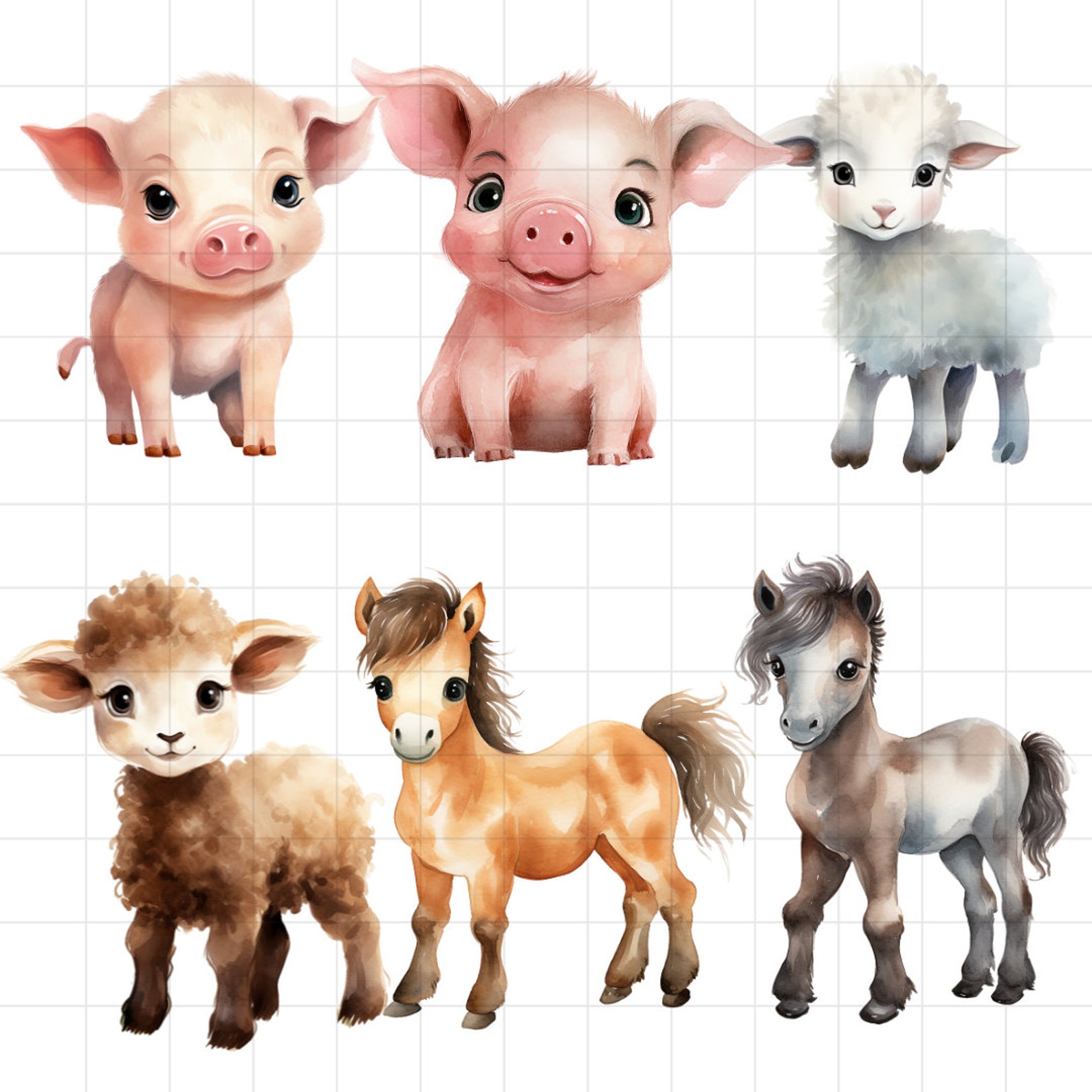 Cute Farm Clipart Farm Animals Watercolor Digital Clipart Nursery Decor ...