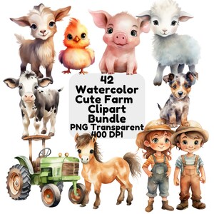 Cute Farm Clipart Farm Animals Watercolor Digital Clipart Nursery Decor Art Farm Animals png Commercial Personal Use Farmyard Barn Animal