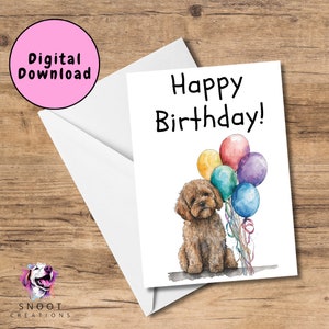 A7 Cavoodle Ballons Carte d’anniversaire Cavapoo Carte téléchargeable instantanée Cavadoodle Carte d’anniversaire imprimable Carte d’anniversaire de chien Cadeau d’amant de chien