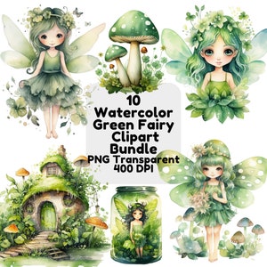 Cute Green Fairy Clipart Nursery Clipart Instant Download Fantasy Graphics Crafts Invitations PNG Transparent Background Adorable Mushroom