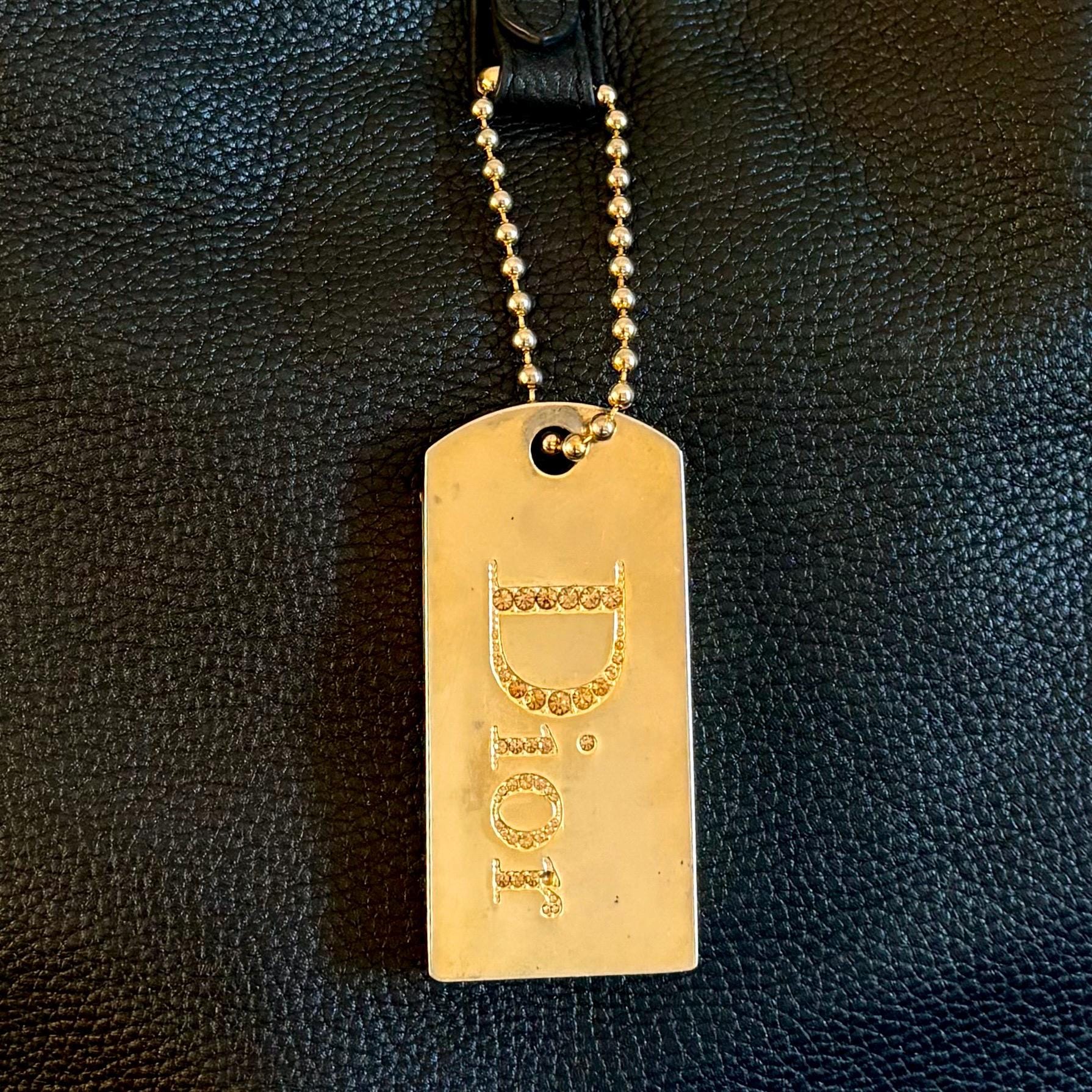 Vintage Dior Sparkling Dog Tag Charm 370 Gold Rhinestone Locket