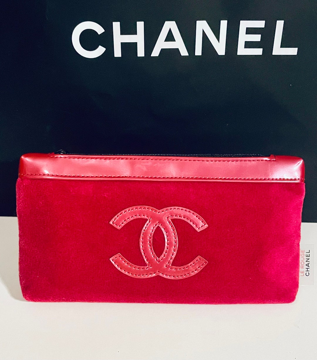 Chanel Makeup Bag Trousse Cosmetic Bag Clutch Diva Velvet Pink/ Red