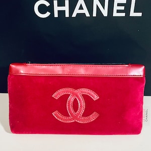 Velvet Chanel clutch, CC logo faux leather, diva (red/pink), velvet bag, authentic, vintage