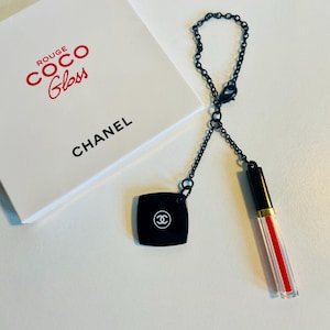 Authentic Chanel Key Chain, Rouge Coco Gloss, Miniature Mirror