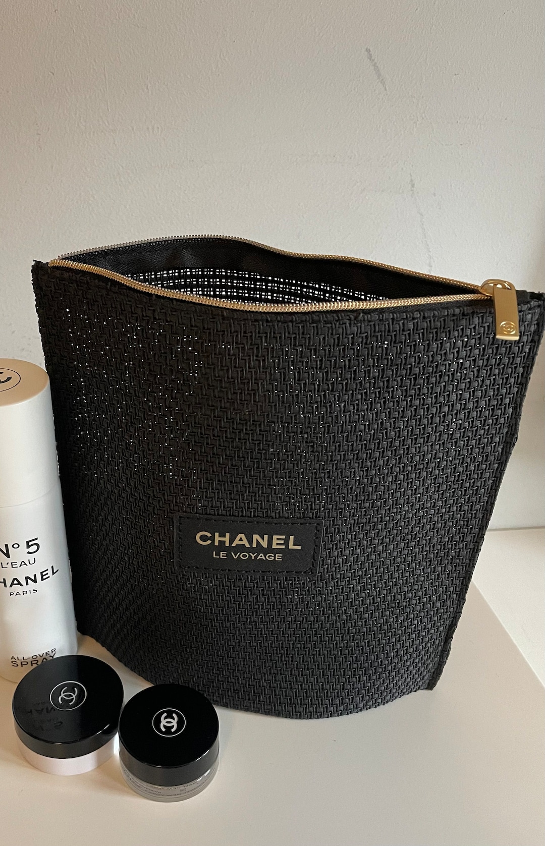 Authentic Chanel Make up Bag Cosmetic Bag Le Voyage Raffia Vintage Etsy