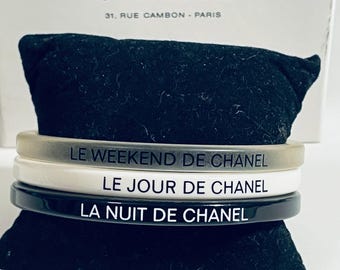 A set of 3 authentic Chanel Bangles, Bracelets, Vintage, Black, White & Clear Resin, Vintage, Authentic