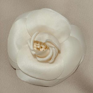 Chanel White Camellia Brooch Bridal Silk Flower Pin With Box