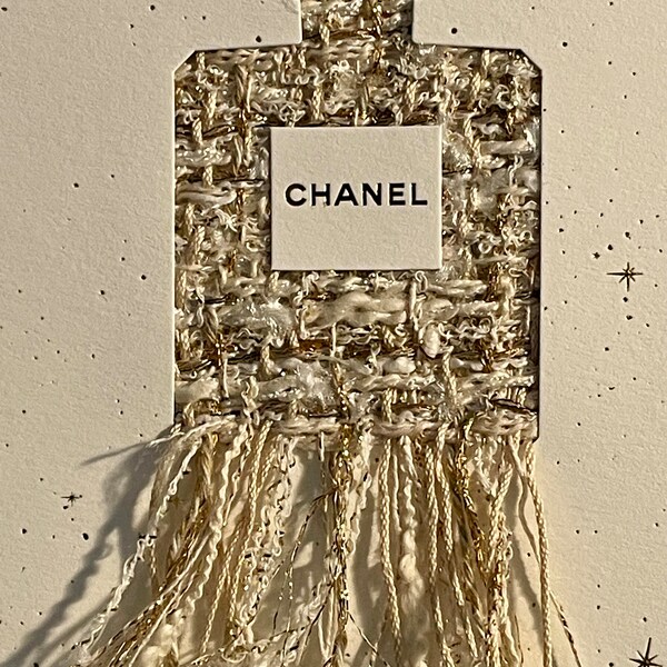 Carte de voeux Chanel, carte de Noël, carte en tissu tweed, authentique, objet de collection