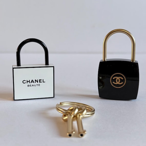 Chanel Padlock Set With Keys Black and Gold CC Logo Heavy Hardware