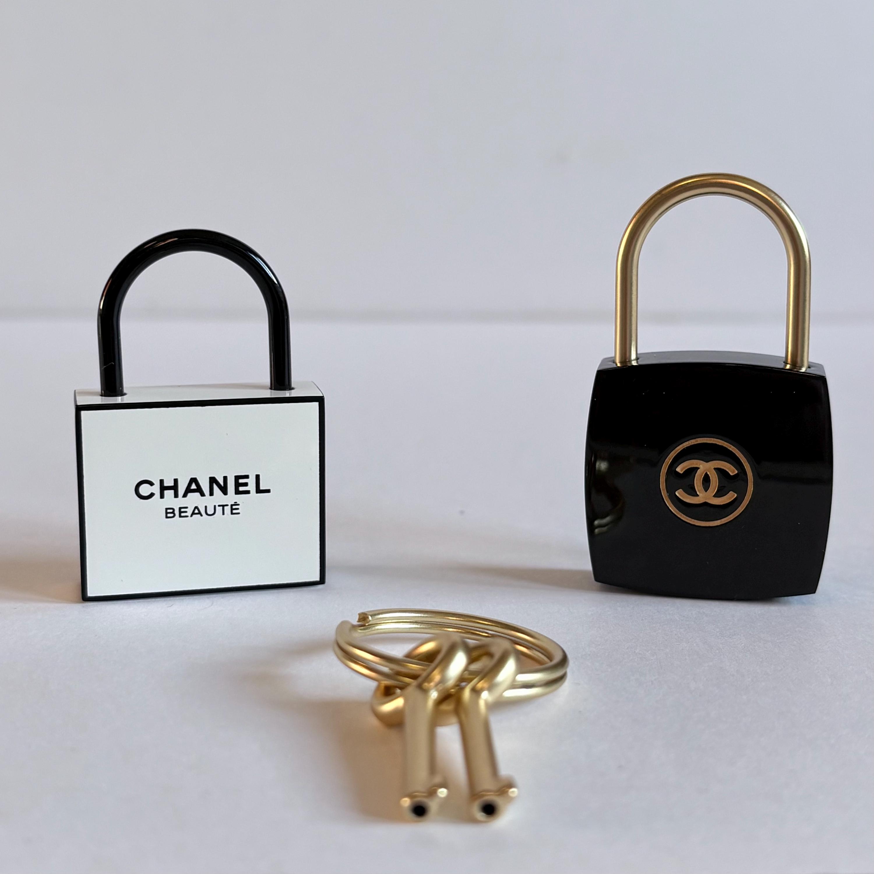 Chanel Padlock Set With Keys Black and Gold CC Logo Heavy Hardware
