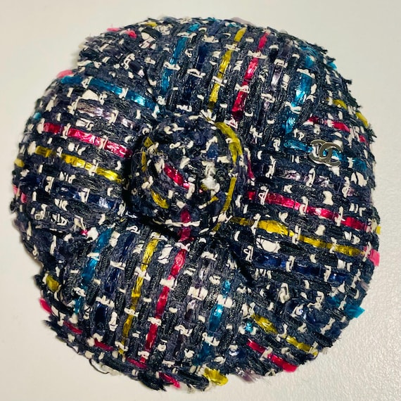 Chanel Camellia Flower Brooch, Tweed, Multicolor, CC Mark