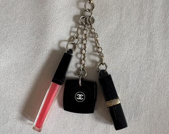 Authentic Chanel Key Chain, Rouge Coco Gloss, Miniature Mirror