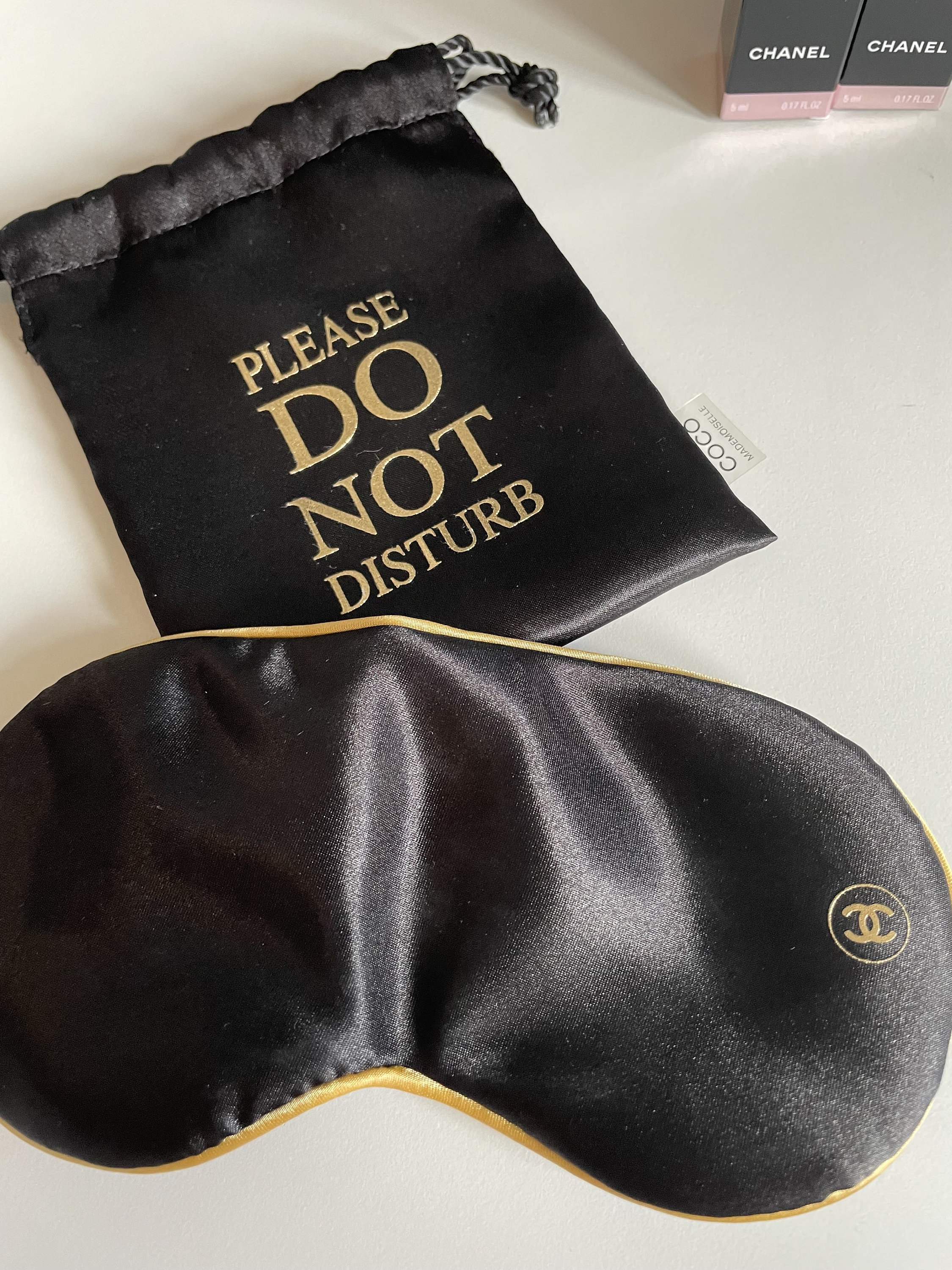 Chanel Silk Sleep Mask Set Black Gold CC Coco Mademoiselle L'eau