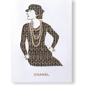 Zeldzame Chanel by Man Ray Trust-wenskaart, kerstkaart, kaart van tweedstof, Gripoix-parels, authentiek, collectorsitem