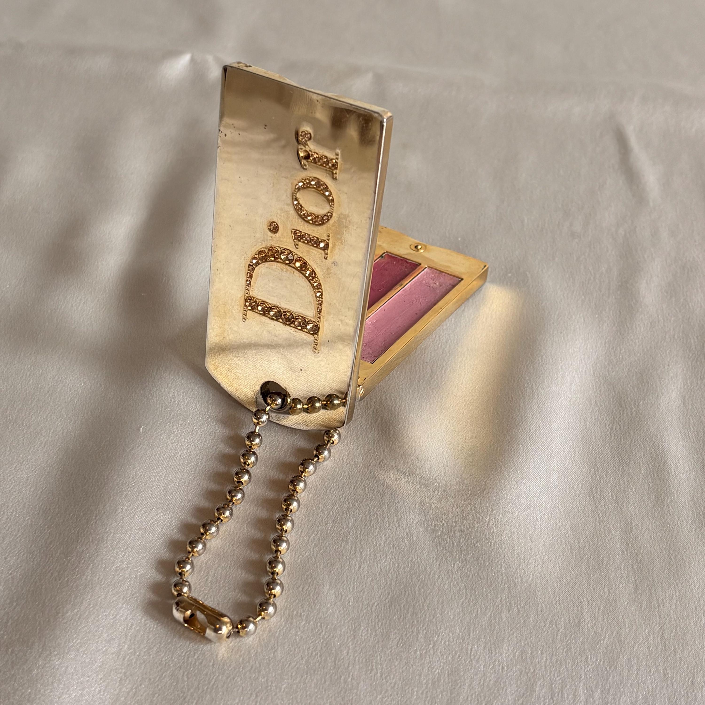 Vintage Dior Sparkling Dog Tag Charm 370 Gold Rhinestone Locket