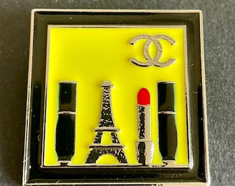 Authentic CHANEL Enamel Brooch – Eiffel Tower & Lipstick – Rare Parisian Design – VIP Gift