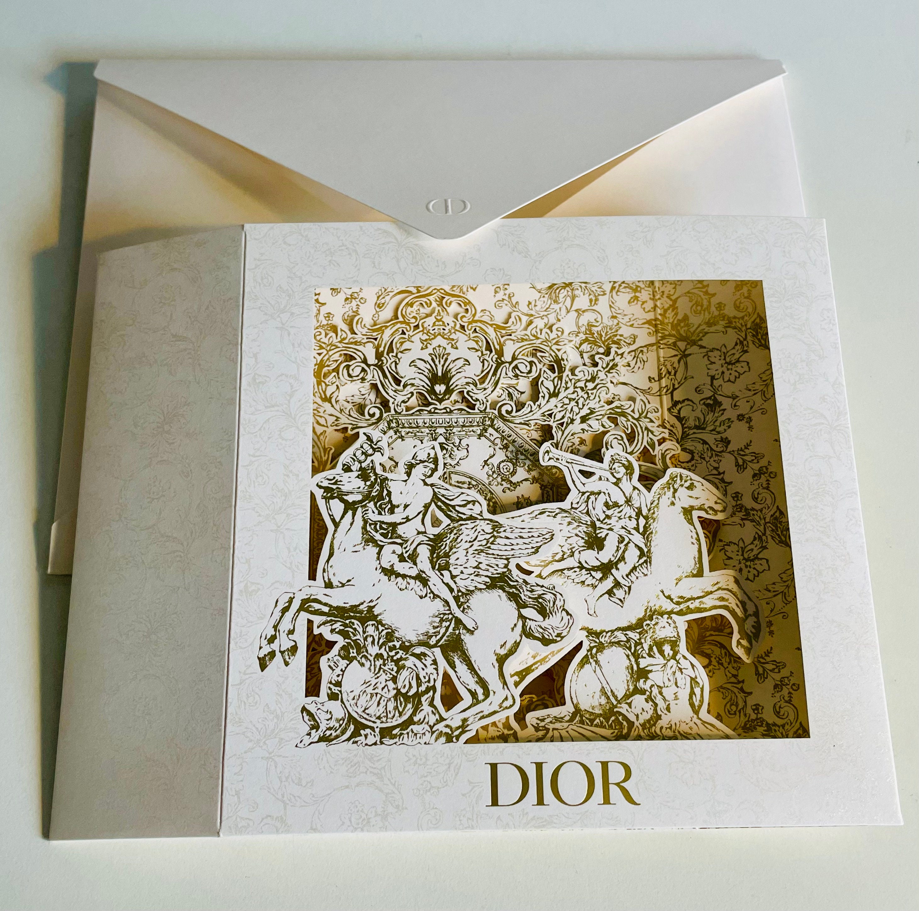Rare DIOR 3D Greeting Card – Baroque Horse Riders & Castle Scene