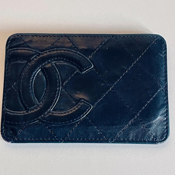 Authentieke Chanel-kaarthouder, Portemonnee, Zwart Gewatteerd Leer