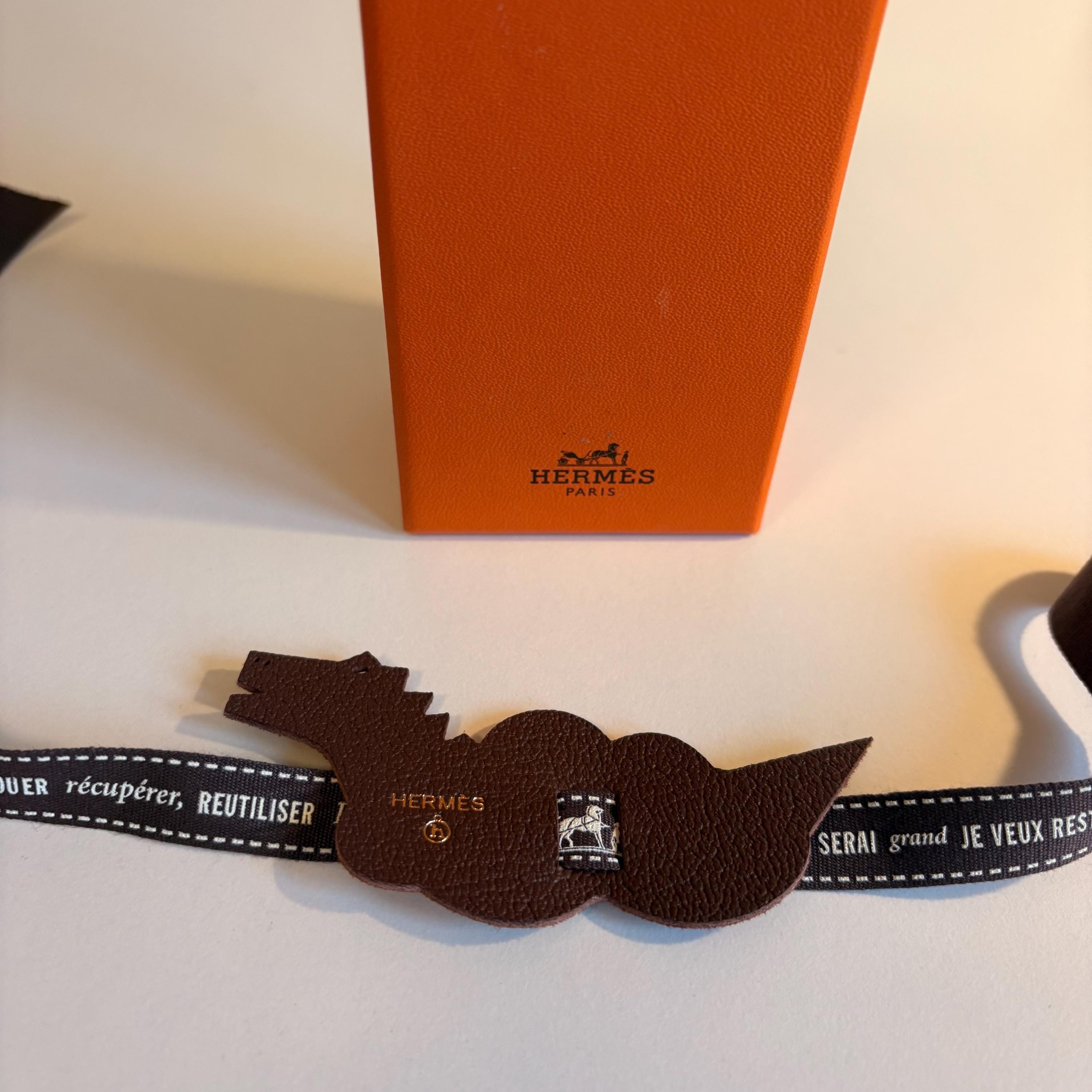 Hermès Le Petit H Epsom Leather Dragon Charm With Signature Ribbon