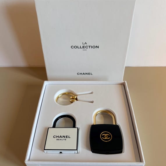 Chanel Padlock Set With Keys Black and Gold CC Logo Heavy Hardware