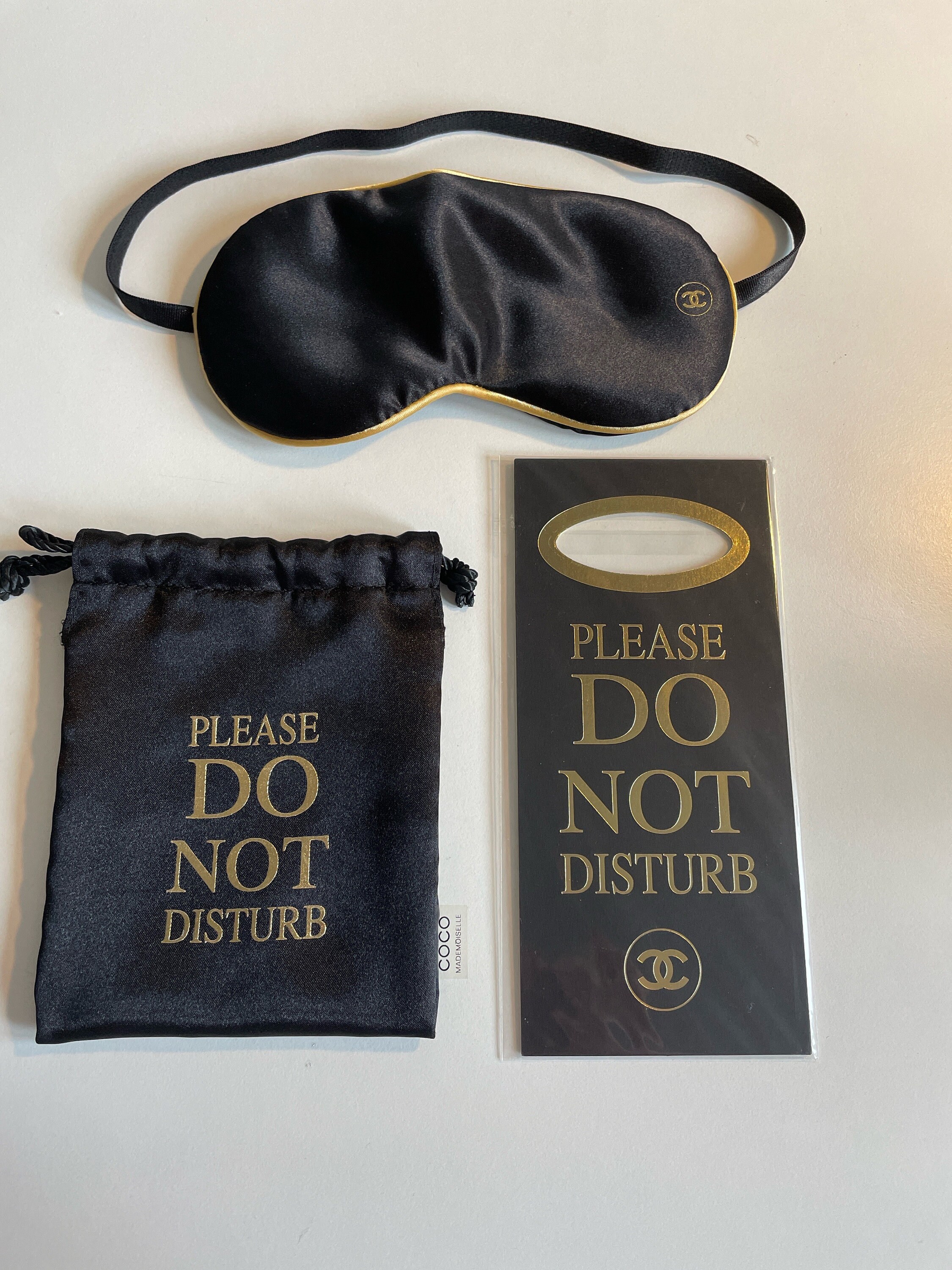 Chanel Silk Sleep Mask Set Black Gold CC Coco Mademoiselle L'eau
