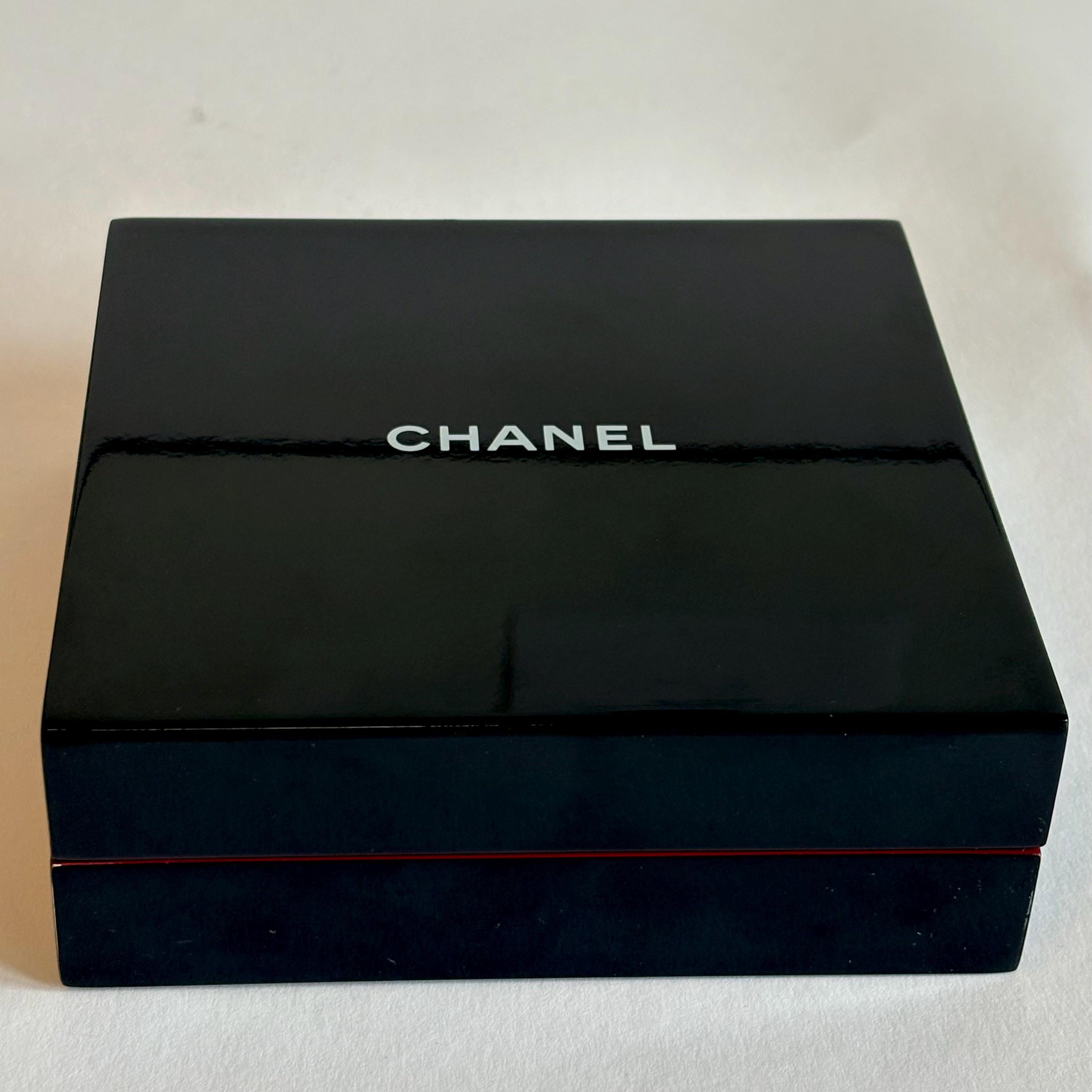 Chanel Lacquer Jewelry Box Black Red Interior Glossy Storage Case