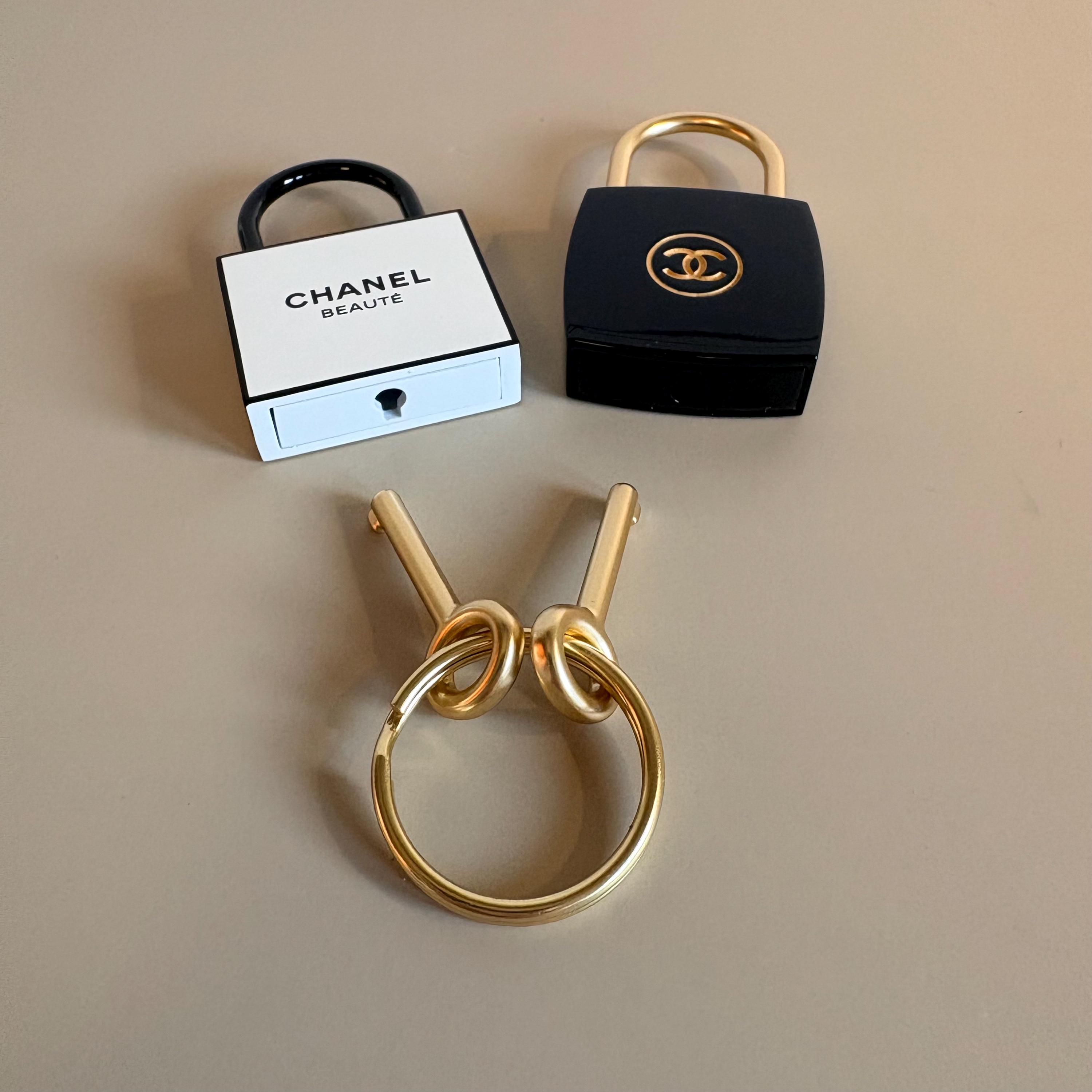 Chanel Padlock Set With Keys Black and Gold CC Logo Heavy Hardware