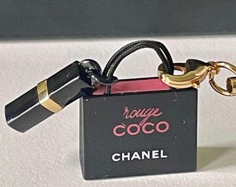 Authentic Chanel Key Chain, Rouge Coco Gloss, Miniature Mirror