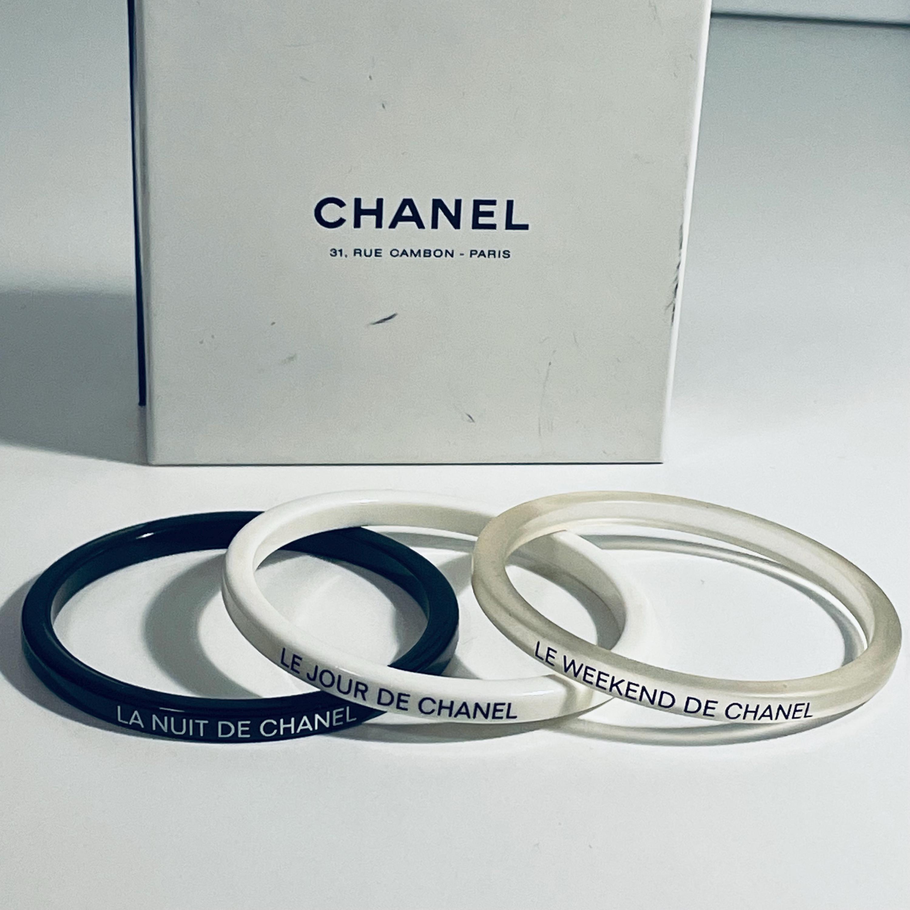 A Set of 3 Authentic Chanel Bangles, Bracelets, Vintage, Black