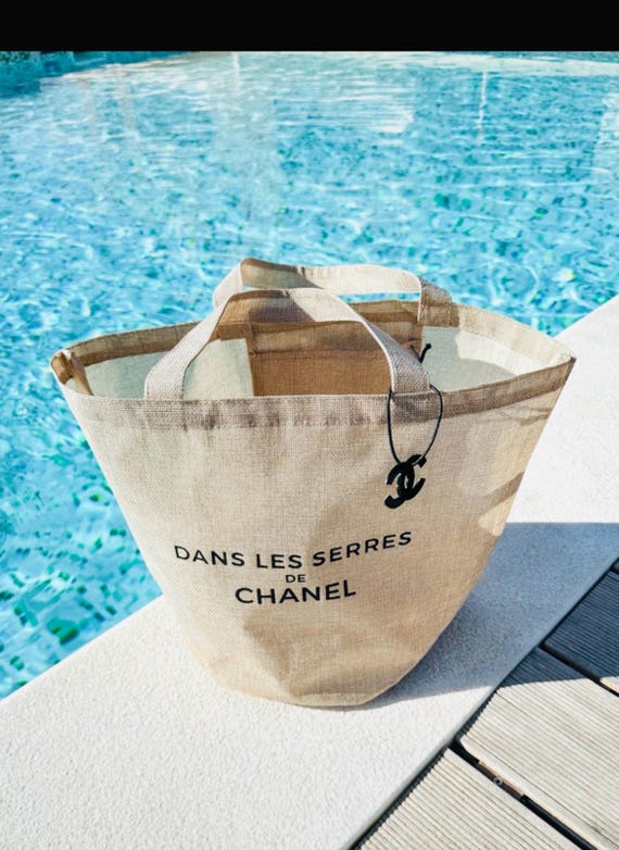 Dans Les Serres De Chanel Tote Bag, Woven Linen, Rare, Authentic