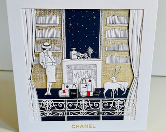 Rare CHANEL Christmas Greeting Card – 3D Fireplace Scene With Coco