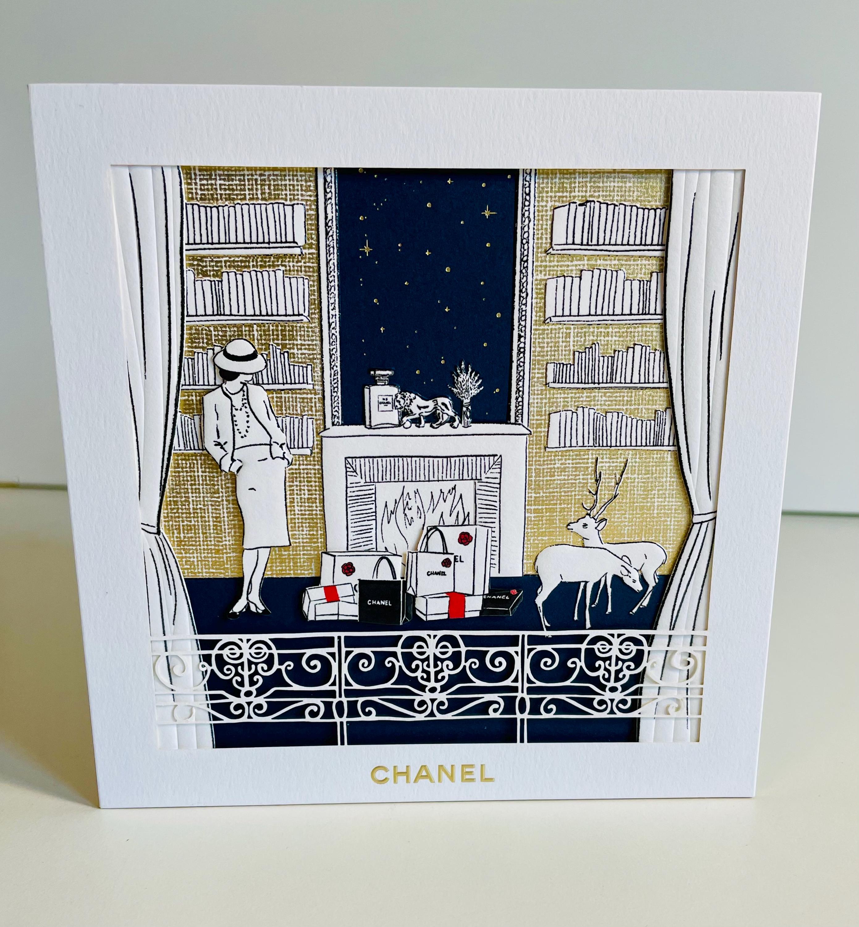 Rare CHANEL Christmas Greeting Card – 3D Fireplace Scene With Coco