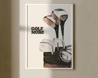 Plakat w stylu golfa w stylu vintage do pobrania w wersji cyfrowej, grafika ścienna do druku, wydruk retro z motywem golfa, wystrój w stylu preppy