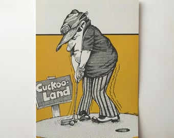 Zabawny plakat z ilustracją golfisty, wydrukowana grafika ścienna do golfa, cyfrowe pobieranie retro golfa, prezent golfowy dla mężczyzn