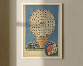 Vintage Golf Ball Magazine Ad Poster, Retro Golf Wall Art, Vintage Sports Print, Golf Gift for Men