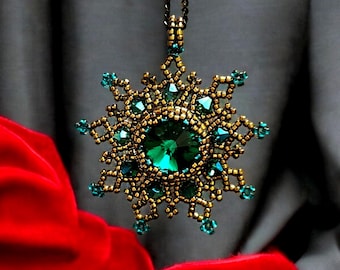Beading tutorial-Egyptian Snowflake Pendant,beading pattern,Pendant tutorial,Pendant pattern,Teaching tutorial,teaching pattern,PDF