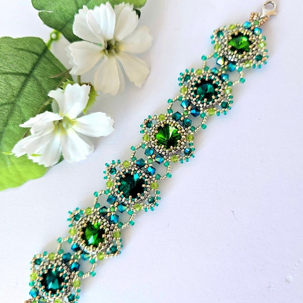 Pulsera Jolie - Tutorial de cuentas, Patrón de cuentas, Tutorial de pulsera, Patrón de pulsera, Tutorial en PDF, Tutorial de enseñanza, Fabricación de joyas,