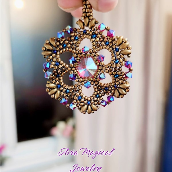 Beading tutorial-Royal Snowflake Ornament Pendant,beading pattern, Ornament tutorial,Necklace pattern,pendant tutorial,teaching pattern,PDF