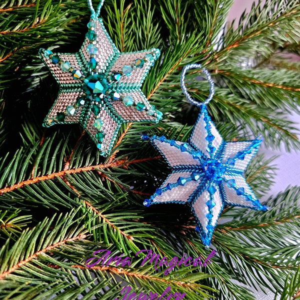 Beading tutorial- Christmas Star Ornament PDF Tutorial,beading pattern,beading tutorial,Necklace pattern,Necklace tutorial,teaching pattern