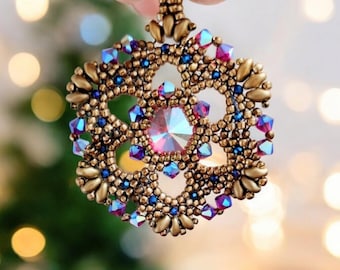 Beading tutorial-Royal Snowflake Ornament Pendant,beading pattern, Ornament tutorial,Teaching pattern,pendant tutorial,teaching tutorial,PDF