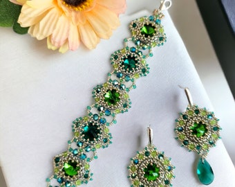 Beading tutorial - Jolie Bracelet and Earrings Set,Beading pattern,Bracelet tutorial,Bracelet pattern,Earrings tutorial,Errings pattern