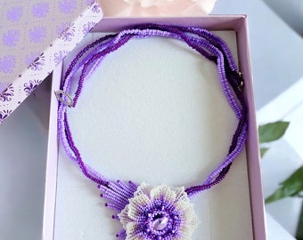 Collier Violette - Beading Tutorial,Modèle perles, Tutoriel collier, Patron collier, Tutoriel PDF